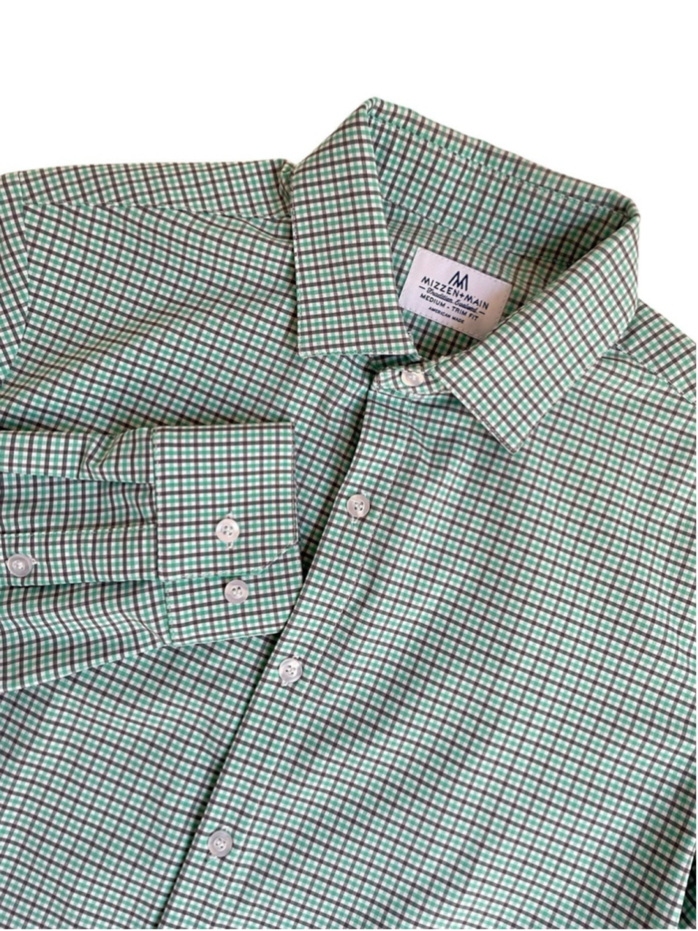 Mizzen + Main Dress Shirt Mens M Trim Fit Plaid Performance Stretch